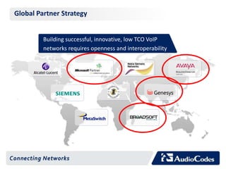 Global Partner Strategy 
Building successful, innovative, low TCO VoIP 
networks requires openness and interoperability 
 