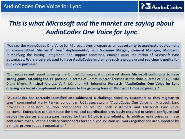 AudioCodes one voice for microsoft Lync SBCs and Gateway