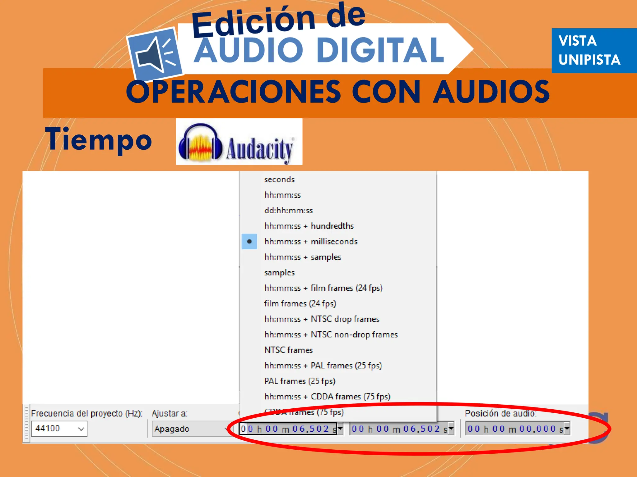 OPERACIONES CON AUDIOS
Tiempo
VISTA
UNIPISTA
 