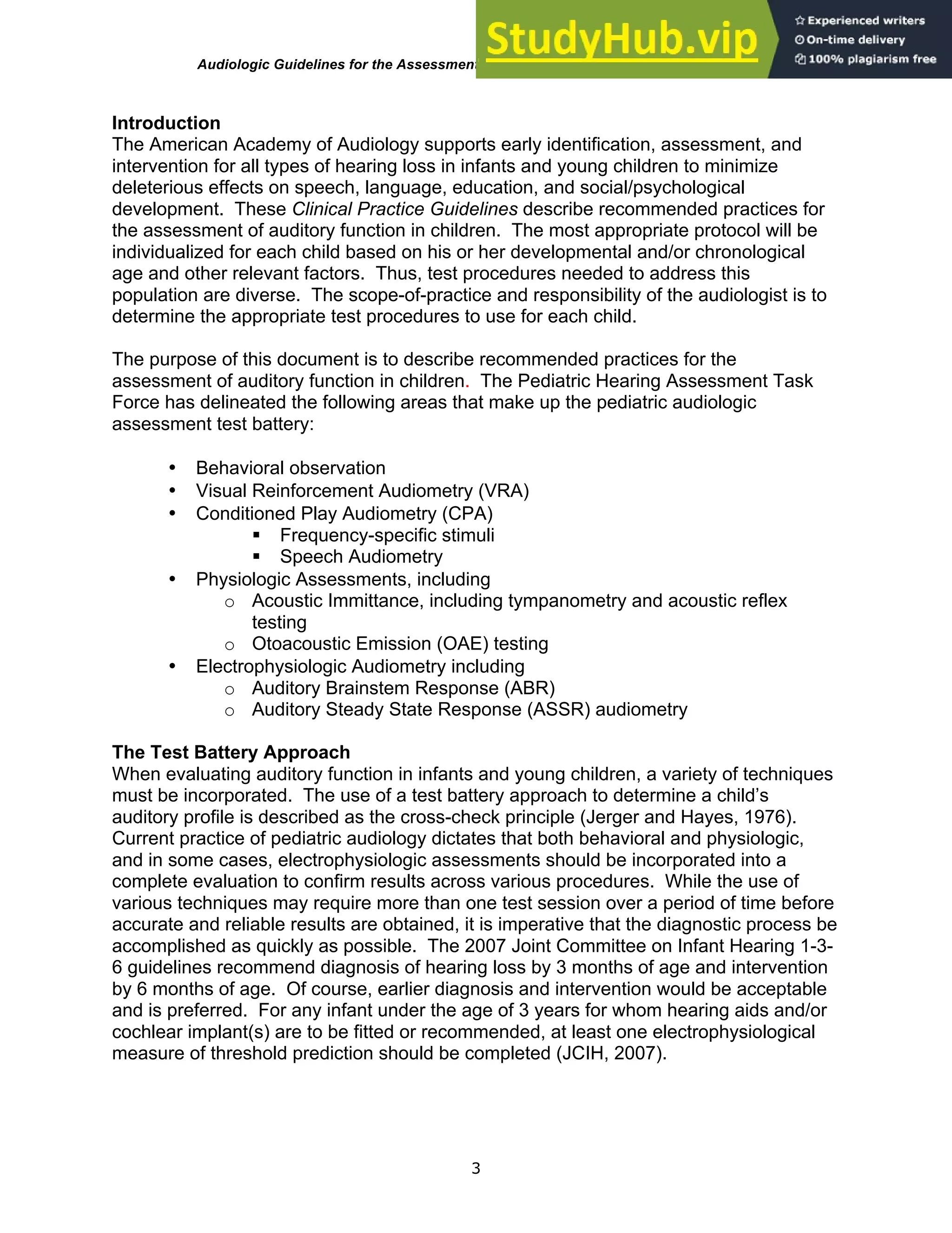 Audiologic Guidelines For The Assessment Of Hearing In Infants And ...