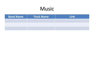 Music
Band Name Track Name Link
 