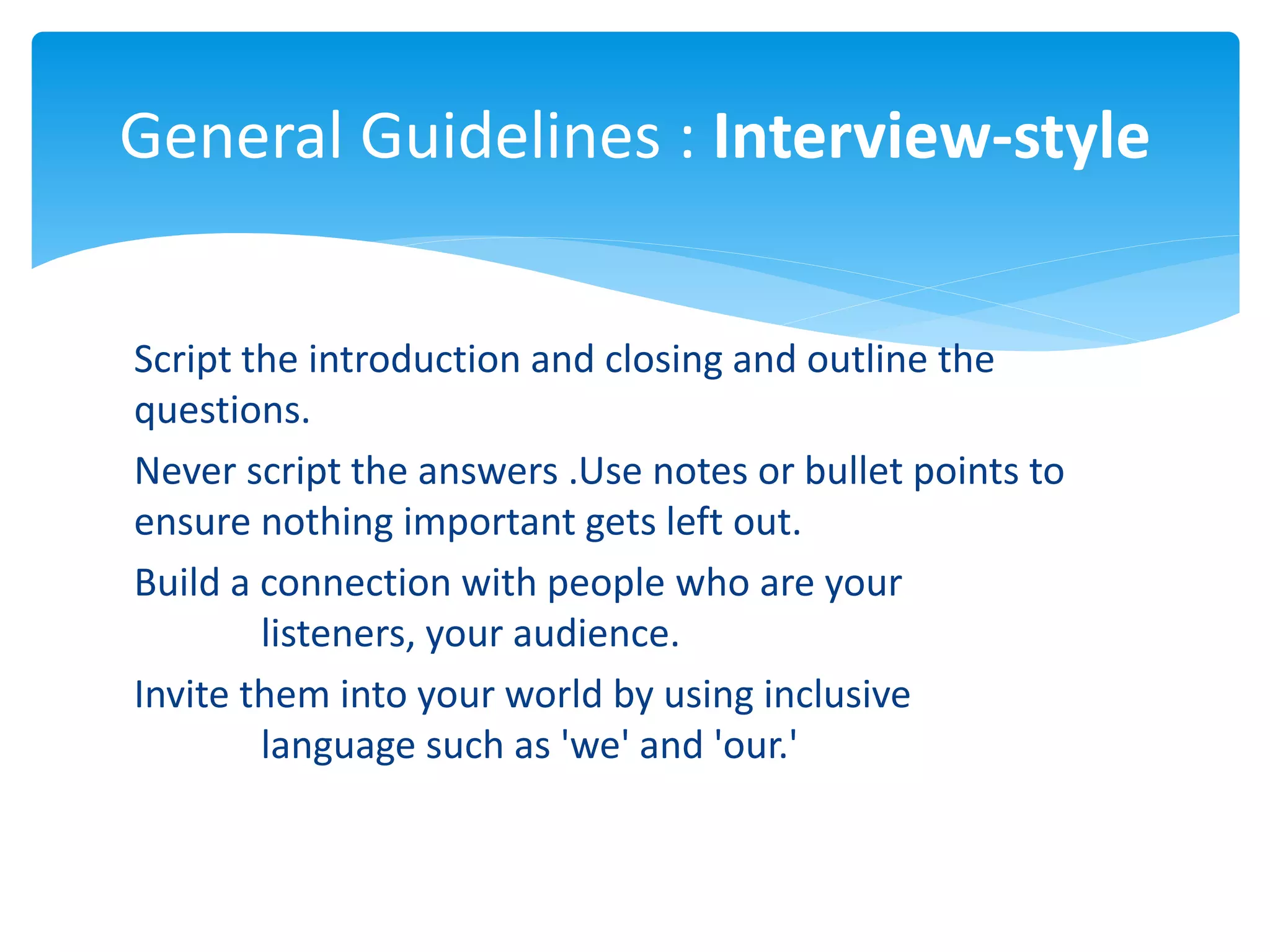 Audio script writing guide | PPTX | Talk Show | Genres