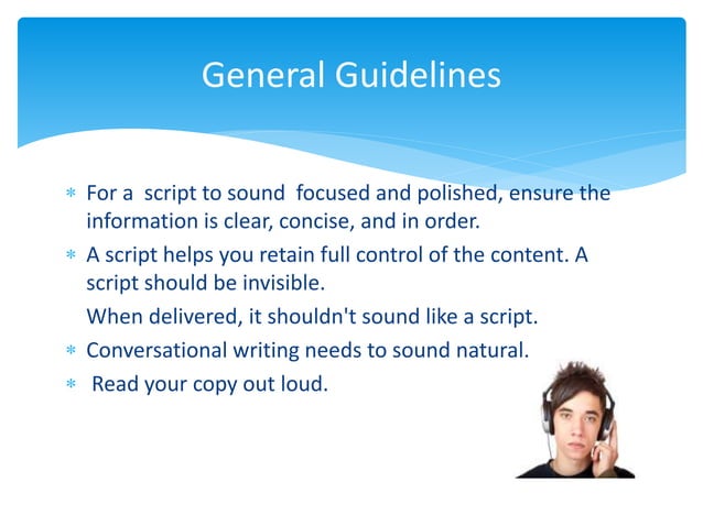 Audio script writing guide | PPTX | Talk Show | Genres