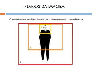 PLANOS DA IMAGEM

O enquadramento do objeto filmado, com a dimensão humana como referência.
 