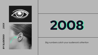 2008
Big numbers catch your audience’s attention
BY
SLIDESGO
2XXX
 