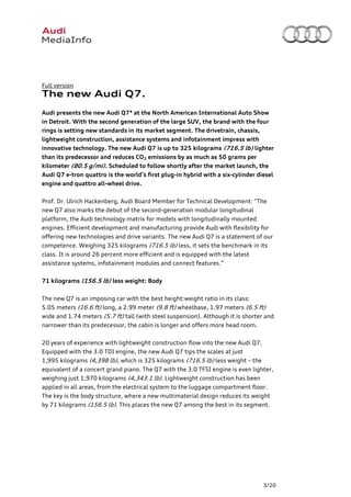 2016 Audi Q7 Specs, Details, Features - Press Release PDF