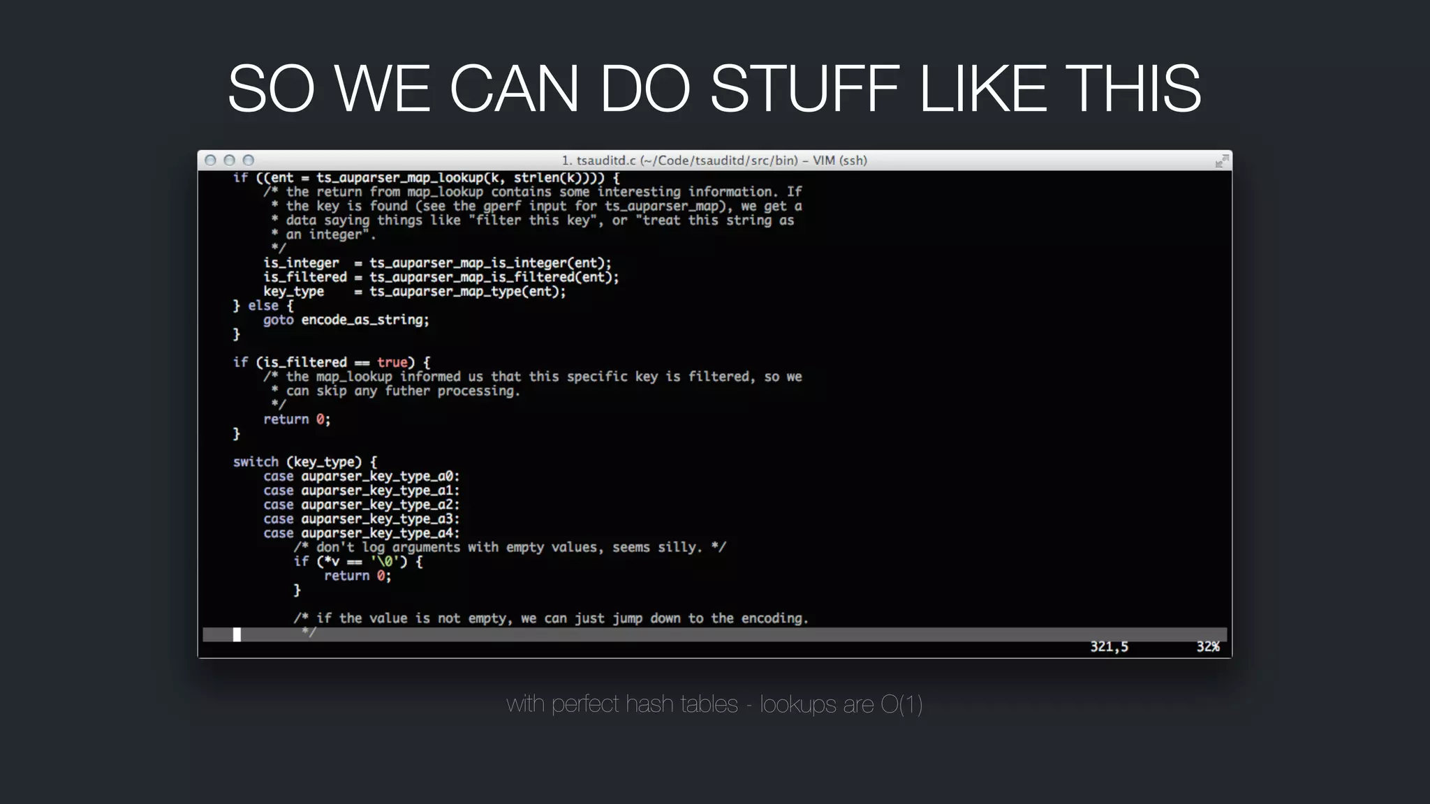 SO WE CAN DO STUFF LIKE THIS
with perfect hash tables - lookups are O(1)
 