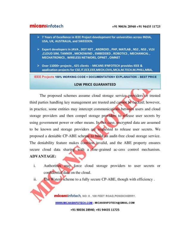 Audit Free Cloud Storage Via Deniable Attribute Based Encryption Ieee