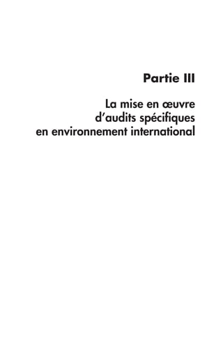 Partie III 
La mise en oeuvre 
d’audits spécifiques 
en environnement international 
 