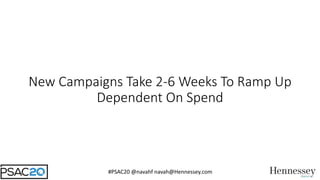 #PSAC20 @navahf navah@Hennessey.com
New Campaigns Take 2-6 Weeks To Ramp Up
Dependent On Spend
 