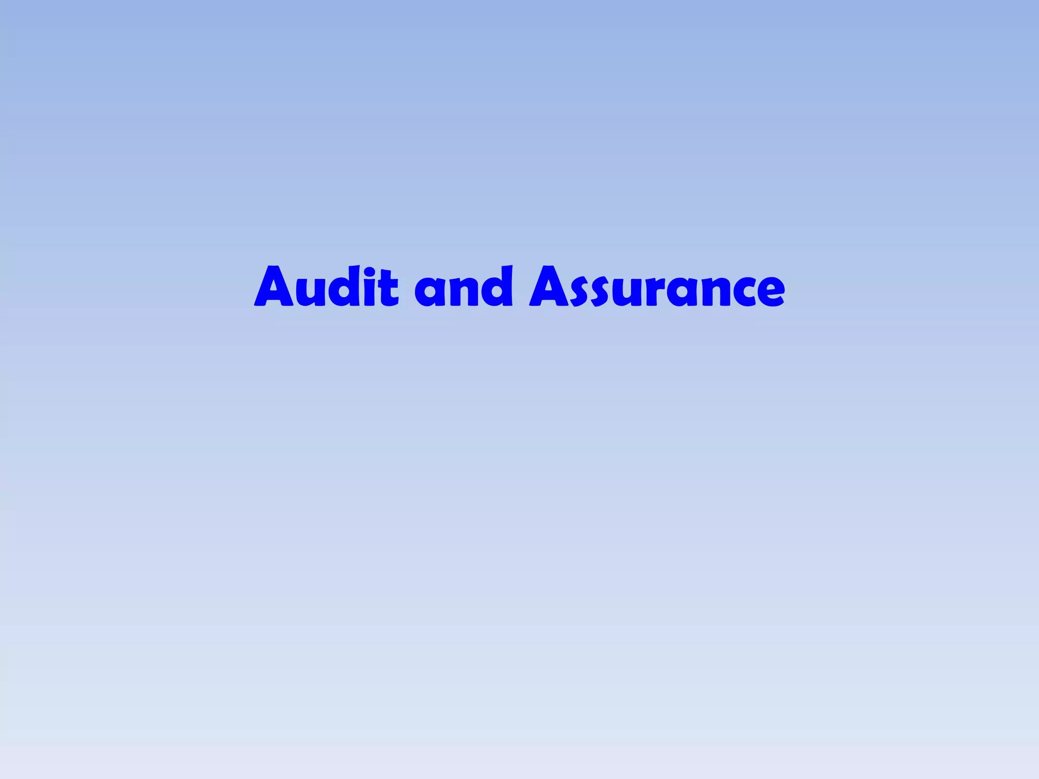 Audit and Assurance