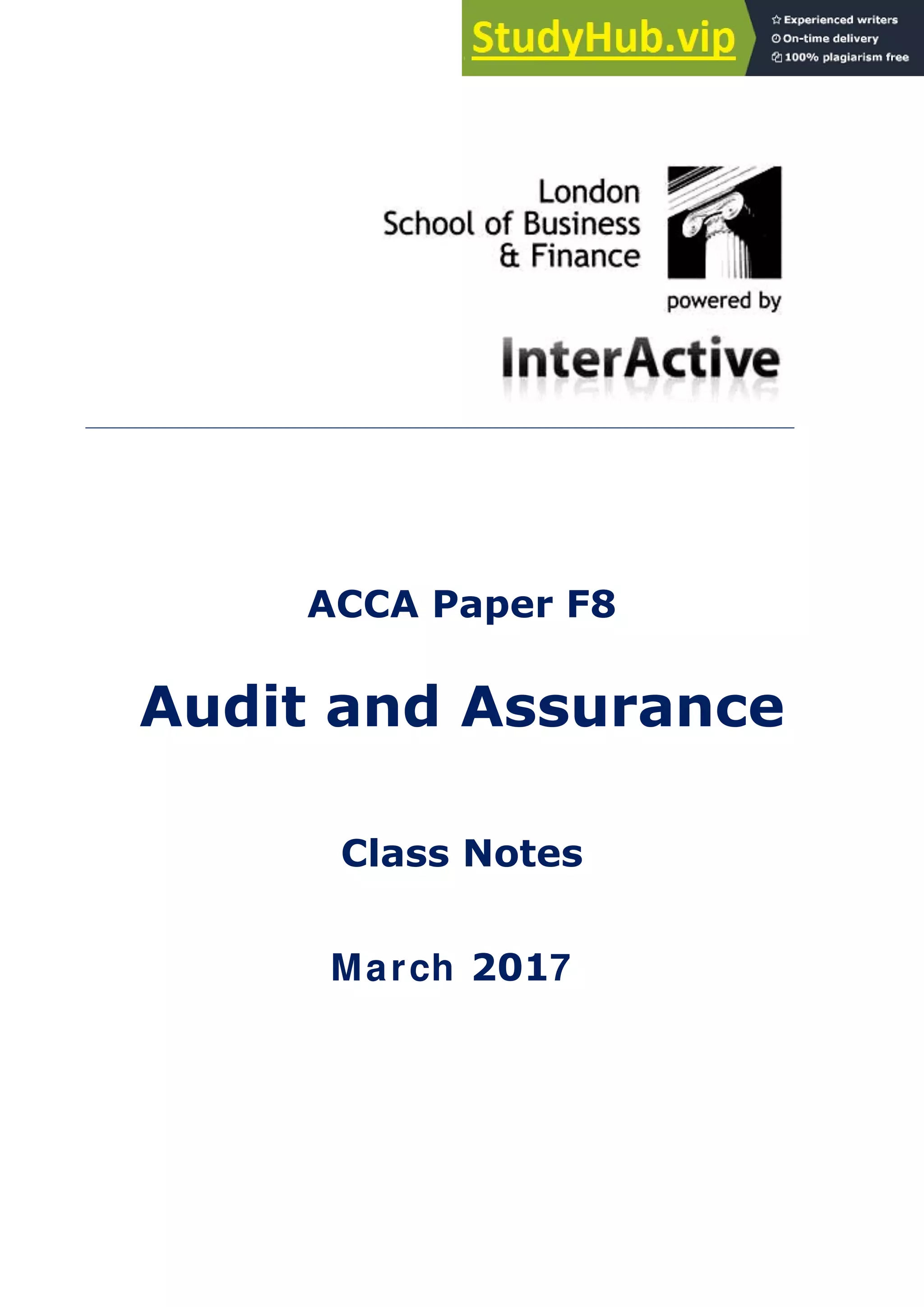 Audit And Assurance Class Notes Pdf