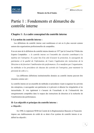 Mémoire de fin d’études
6
Partie 1 : Fondements et démarche du
contrôle interne
Chapire 1 : Le cadre conceptuel du contrôl...