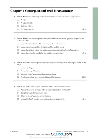 Audit & Assurance QB 2019 study at Acade | PDF