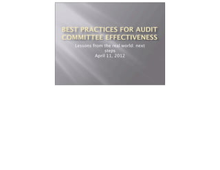 Best Practices for Audit Committee Effectiveness