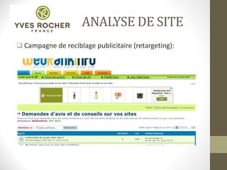 ANALYSE DE SITE
 Campagne de reciblage publicitaire (retargeting):
 
