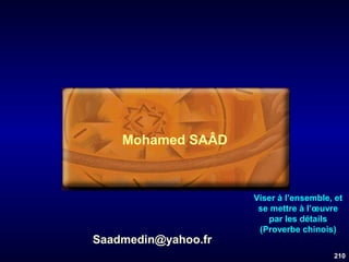 Mohamed SAÂD

Saadmedin@yahoo.fr

Viser à l’ensemble, et
se mettre à l’œuvre
par les détails
(Proverbe chinois)
210

 