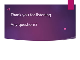 “
”
Thank you for listening
Any questions?
 