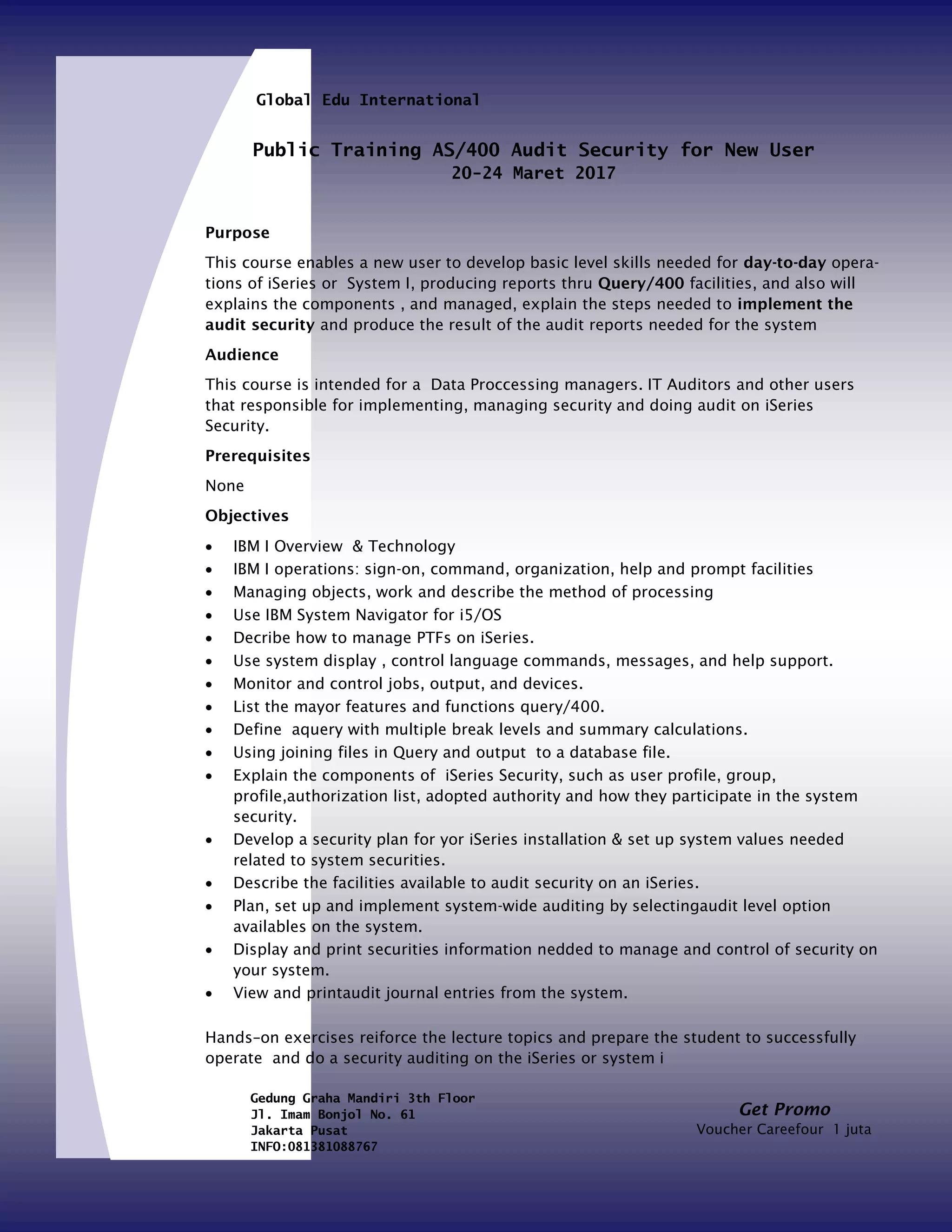 Public Training AS/400 Audit Security for New User (20-24 Maret 2017) | PDF