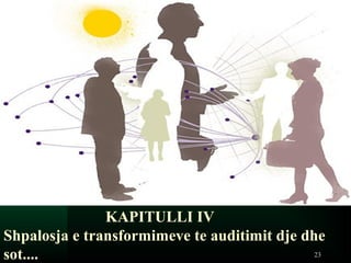 KAPITULLI IV
Shpalosja e transformimeve te auditimit dje dhe
sot.... 23
 