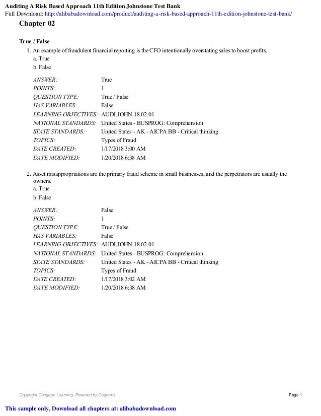 Auditing A Risk Based Approach 11th Edition Johnstone Test Bank