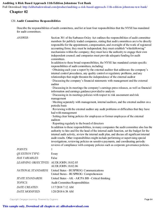 Auditing A Risk Based Approach 11th Edition Johnstone Test Bank