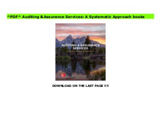 DOWNLOAD ON THE LAST PAGE !!!!
^PDF^ Auditing &Assurance Services: A Systematic Approach books The fundamental values central to the Messier Jr./Glover/Prawitt text include: student engagement, a systematic approach, and decision making.Student Engagement: The authors believe students are best served by acquiring a strong understanding of the basic concepts that underlie the audit process and how to apply those concepts to various audit and assurance services. The text is accessible to students through straightforward writing and the use of engaging, relevant real-world examples, illustrations, and analogies. The text explicitly encourages students to "stop and think" at important points in the text to help them apply principles covered and also helps students see the application of concepts in a practical setting through "practice insight" boxes.A Systematic Approach: The authors first introduce the three underlying concepts of audit risk, materiality, and evidence, then follow with a discussion of audit planning, the assessment of control risk, and a discussion of the nature, timing, and extent of evidence necessary to reach the appropriate level of detection risk. These concepts are then applied to each major business process and related account balances using a risk-based approach, (in following with the new standards adopted by the various auditing boards).Decision Making: Since much of auditing practice involves the application of auditor judgment, the authors focus on critical judgments and decision-making processes. If a student understands these basic concepts and how to apply them to an audit engagement, he or she will be more effective in today's dynamic audit environment. The new edition even includes a full advanced module on Professional Judgment.
^PDF^ Auditing &Assurance Services: A Systematic Approach books
 