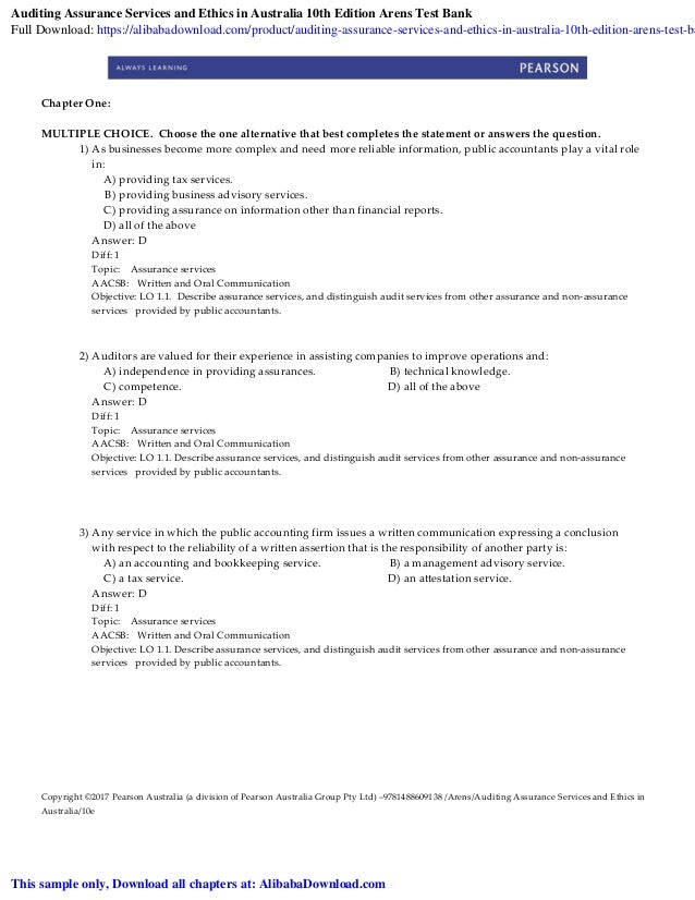 Auditing Assurance Services And Ethics In Australia 10th Edition Aren