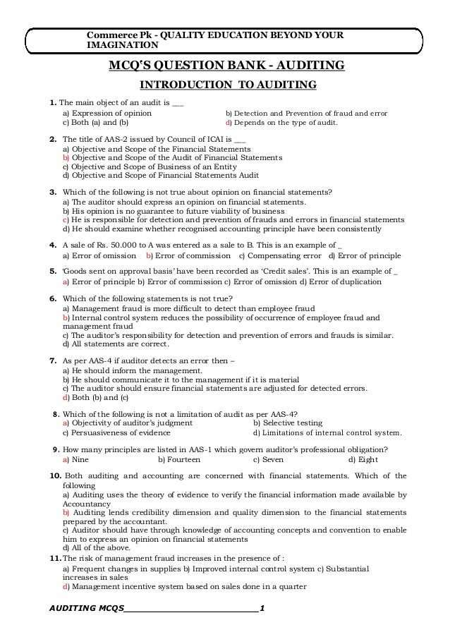 Auditing Mc Qs Auditing Mc Qs