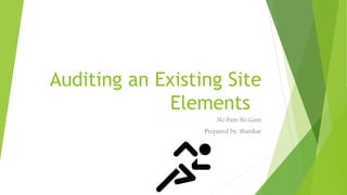 Auditing an Existing Site 
Elements 
No Pain No Gain 
Prepared by: Shankar 
 