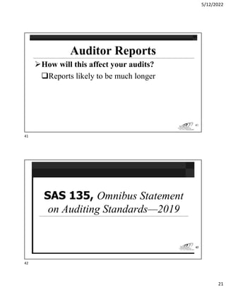 5/12/2022
21
How will this affect your audits?
Reports likely to be much longer
41
42
41
42
 