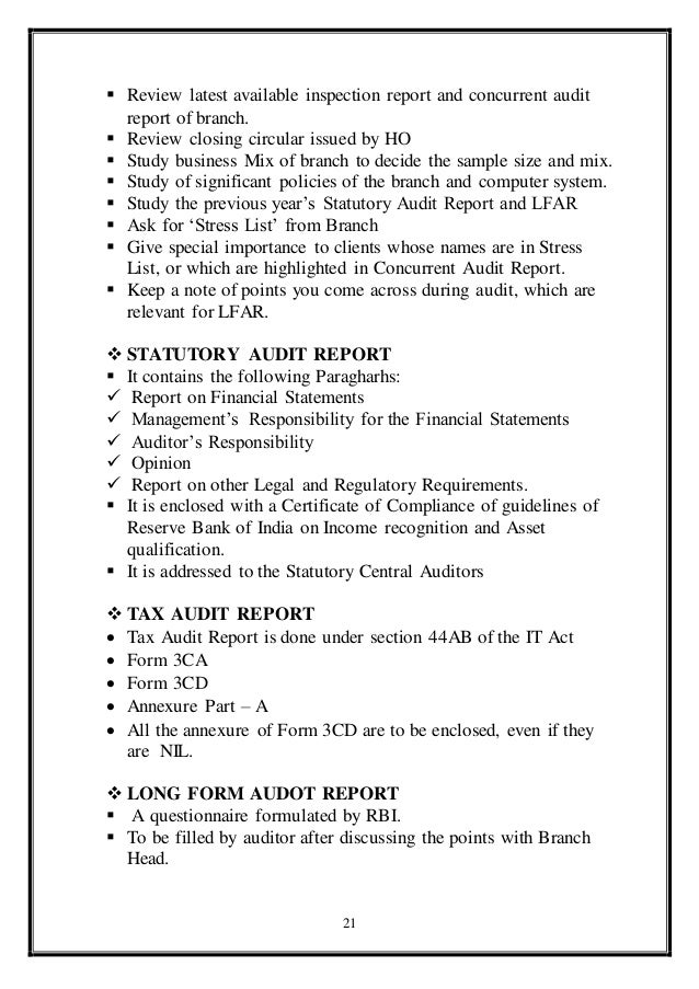 Audit Of Bank