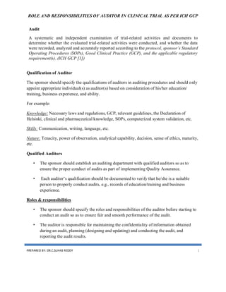 Auditors Roles & Responsibilities In Ct As Per Ichgcp