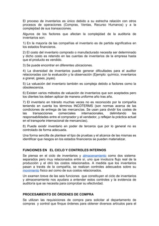 Auditora del ciclo de inventarios y almacenamiento | DOC