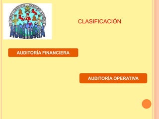 CLASIFICACIÓN




AUDITORÍA FINANCIERA




                          AUDITORÍA OPERATIVA
 