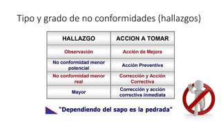 Tipo y grado de no conformidades (hallazgos)
 