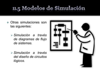 Otras simulaciones son
las siguientes:

 Simulación a través
 de diagramas de flujo
 de sistemas.

 Simulación a través
 del diseño de circuitos
 lógicos.
 