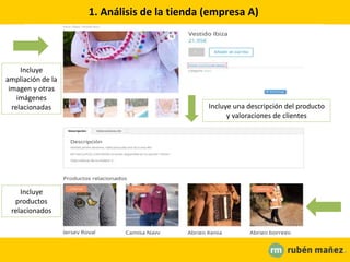 1. Análisis de la tienda (empresa A)
Incluye una descripción del producto
y valoraciones de clientes
Incluye
productos
relacionados
Incluye
ampliación de la
imagen y otras
imágenes
relacionadas
 