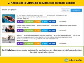 2. Análisis de la Estrategia de Marketing en Redes Sociales
Con OctoSuite podremos conocer cuáles son las publicaciones con más engagement de la competencia en
Facebook y analizar los motivos
 