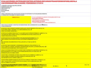 EVALUACIÓNDELSISTEMADECONTROLINTERNO:RECURSOSTRANSFERIDOSPORELMEFALA
UNIVERSIDADPÚBLICASXWZ–PERÍODO2013Y2014
COMISIÓNAUDITORA:EQUIPOAUDITOR
PERÍODOAUDITADO:
PREPARADOPOR:
FECHA:NN
REVISADOPOR:
FECHA:
PORFAVORINDIQUESIELSISTEMADECONTROLINTERNODEESTAENTIDADSERIGEPORSINO
ELMODELOESTANDARDECONTROLINTERNO
PREGUNTA EVALUACIÓNDEPUNTAJEEFECTIVIDADDELOSPUNTAJE
DESCRIPCIÓNDEL
CONTROLES(1ra.CONTROLES(2da.
RIESGODECONTROL
CALIFICACIÓNDELSCICALIFICACIÓNDELSCI)
PROCESOGESTIÓNRECURSOSTRANSFERIDOSPORELMEF,FONDOSESPECIALESE16ERRCAL
INGRESOSPROPIOS.
SETIENEESTABLECIDOSENLOSPROCESOSPARAELTRÁFICODEINFLUENCIASFAL.CAL.
MANEJODELOSRECURSOSDELANACIÓNFONDOSSEAPLICA1
ESPECIALESYRECURSOSPARA…
SETIENELISTADODECHEQUEOACTUALIZADOPARAELEXPEDICIÓNIRREGULARDEFAL.CAL.
CONTROLDELPROCESODECONTRATACIÓNDEBIENESCONTRATOSSEAPLICA1
YSERVICIOSANIVELNACIONAL
SETIENESISTEMATIZADOSLOSPROCESOS,SOLICITUDYACEPTACIÓNDEFAL.CAL
PROCEDIMIENTOS,TRÁMITESPARAELMANEJODELOSDÁDIVASSEAPLICA
2
RECURSOSDELOSGOBIERNOSCENTRAL,REGIONALYPARCIALMENTE
LOCAL
SETIENEESTABLECIDOSMECANISMOSDESEGURIDADALTERACIÓNOFAL.CAL
PARALAPROTECCIÓNDELAINFORMACIÓNDISPONIBLEMANIPULACIÓNDENOSEAPLICA3
ENEQUIPOS,SERVIDORESDOCUMENTOSOFICIALES
SEHACECONTROLPERMANENTEALOSMOVIMIENTOSPRESENCIADEOPERACIONESFAL.CAL
REGISTRADOSENCUENTASDELASUNIVERSIDADESFRAUDULENTASSEAPLICA1
DONDESEMANEJANLOSRECURSOS
EXISTENMECANISMOSDECONTROLYSEGUIMIENTOAPAGOIRREGULARDEFAL.CAL
LOSPAGOSREALIZADOSCONCHEQUEOOBLIGACIONESSEAPLICA1
TRANSFERENCIAELECTRÓNICASDELAS…..
EXISTENPROCEDIMIENTOSQUEGARANTICENUNAPROYECTOSINCONLCUSOSOFAL.CAL
ADECUADAJUSTIFICACIÓNTÉCNICA,FINANCIERA,CANCELADOSNOSEAPLICA3
LEGALYAMBIENTALENLOS….
SETIENENCONTROLESPARAASEGURARLACORRECTAINCONSISTENCIAENLAFAL.CAL
LIQUIDACIÓNYPAGODELOSSUELDOSYSALARIOSLIQUIDACIÓNDELAS
SEAPLICA
SE CONTROLAN LOS SOPORTES DE HOJAS DE VIDA
PARA EVITAR QUE SEAN…
INADECUADA VINCULACIÓN
DE SERVIDORES PÚBLICOS A
LAS UNIVERSIDADES
SE APLICA 1
FAL. CAL
 