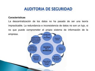 Características
La descentralización de los datos no ha pasado de ser una teoría
impracticable. La redundancia e inconsistencia de datos no son un lujo, si
no que puede comprometer el propio sistema de información de la
empresa.
 