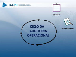 Planejamento
CICLO DA
AUDITORIA
OPERACIONAL
Seleção
 