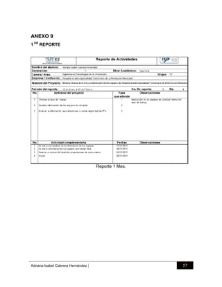 ANEXO 9
1 ER REPORTE

Reporte 1 Mes.

Adriana Isabel Cabrera Hernández

|

57

 