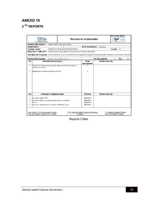 ANEXO 10
2 DO REPORTE

Reporte 2 Mes.

Adriana Isabel Cabrera Hernández

|

58

 