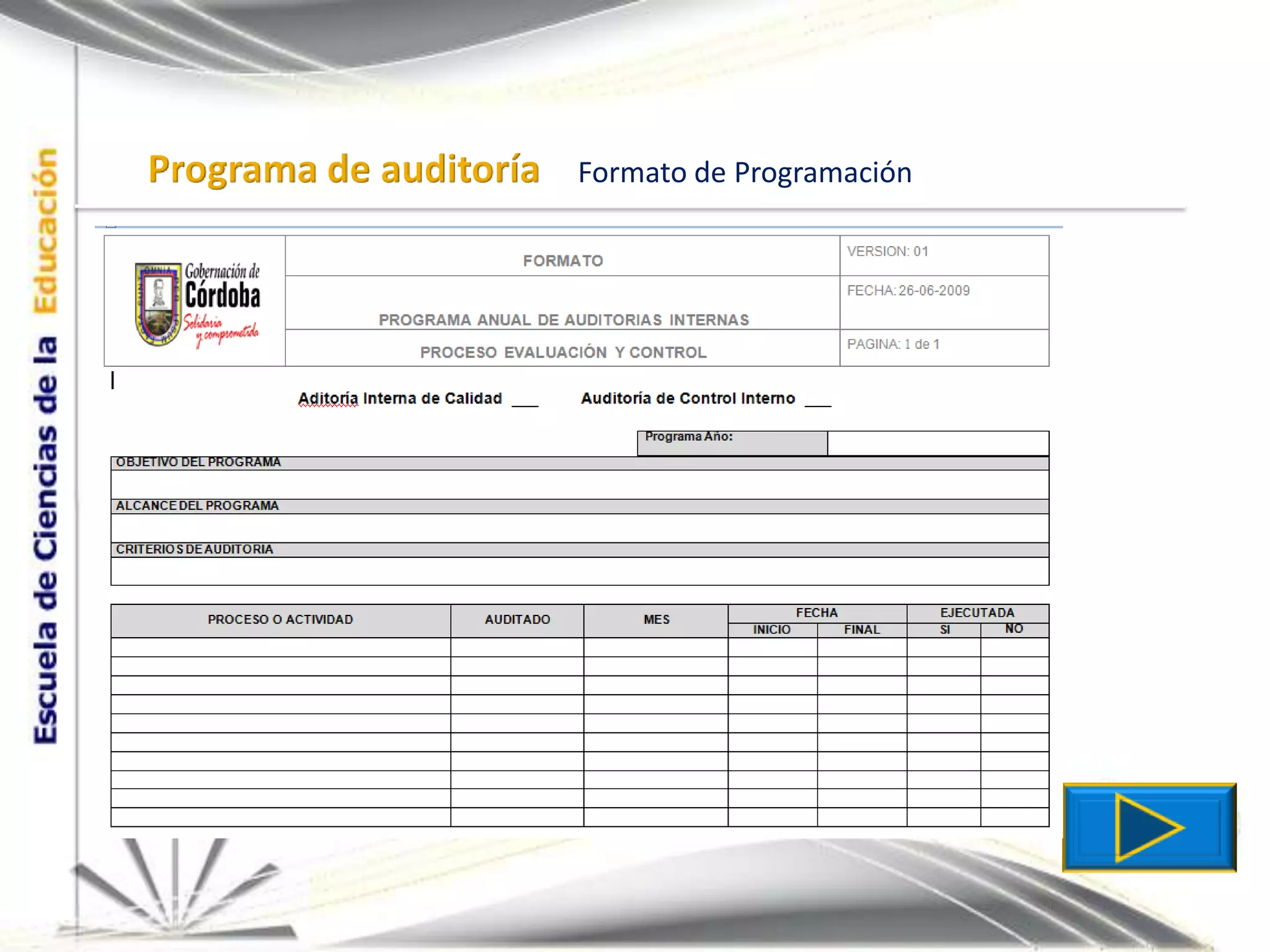 Programa de auditoríaFormato deProgramación