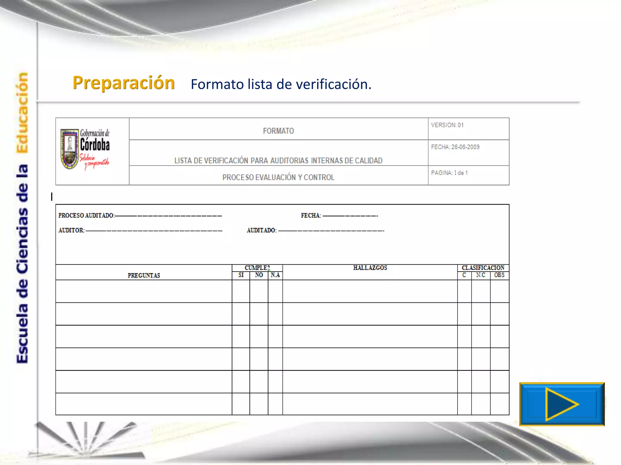 PreparaciónFormato lista de verificación.