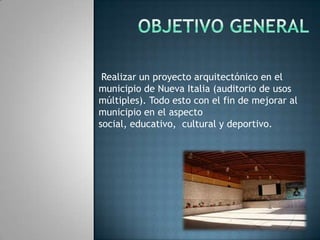 - Crear el espacio para realizar actividades educativas, eventos musicales y deportivos.