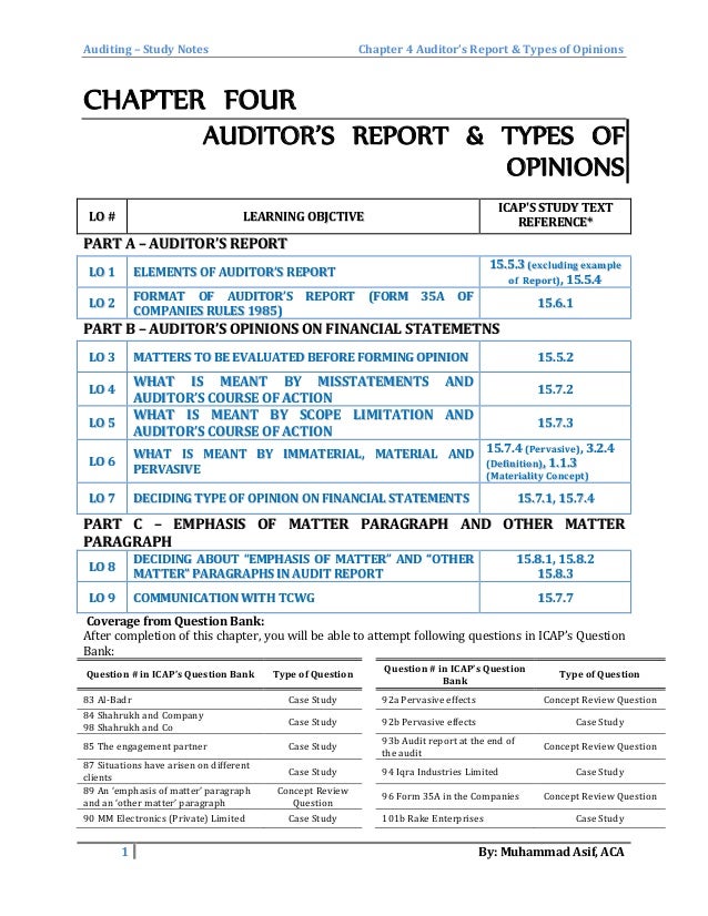 Auditor S Report And Types Of Opinions