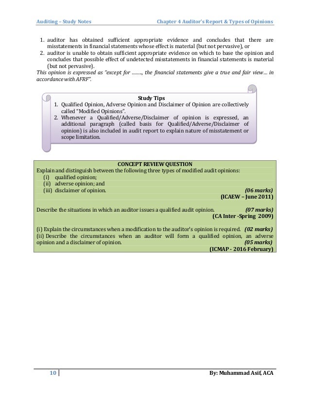 Auditor S Report And Types Of Opinions