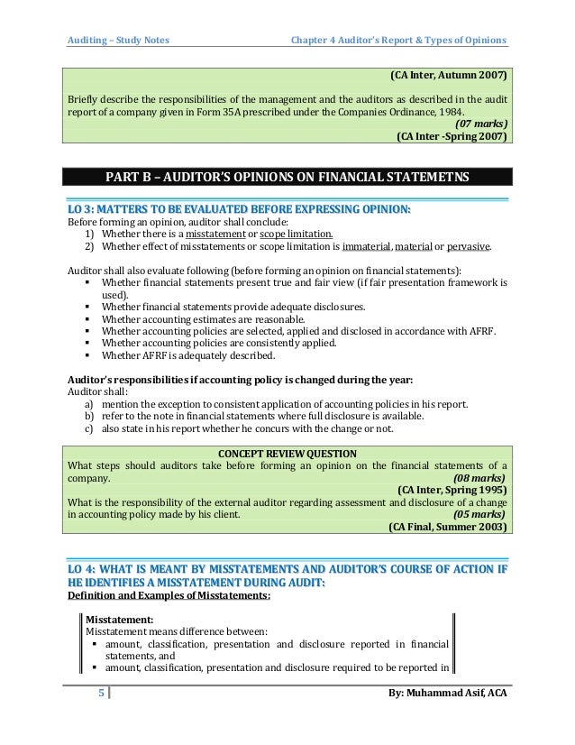 Auditor S Report And Types Of Opinions